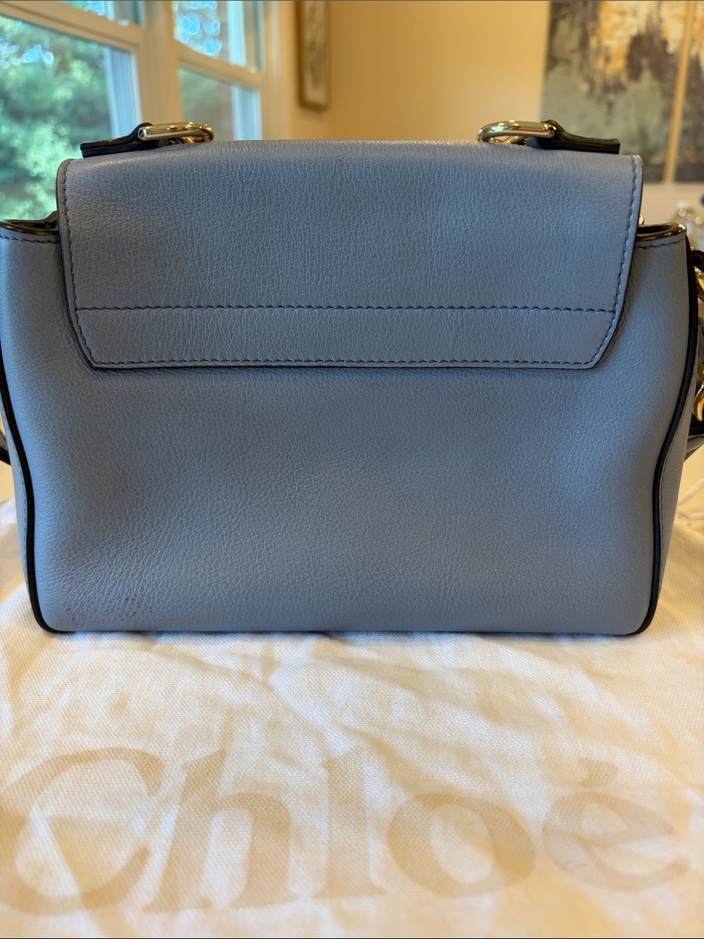 Chloé Faye Small Leather Crossbody in Dusty Blue - Picture 5 of 14